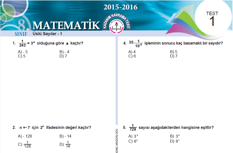 8.Sınıf Matematik MEB Kazanım Testleri - Matematikci.web.tr