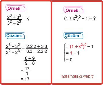 üslü sayı dört işlem sorusu