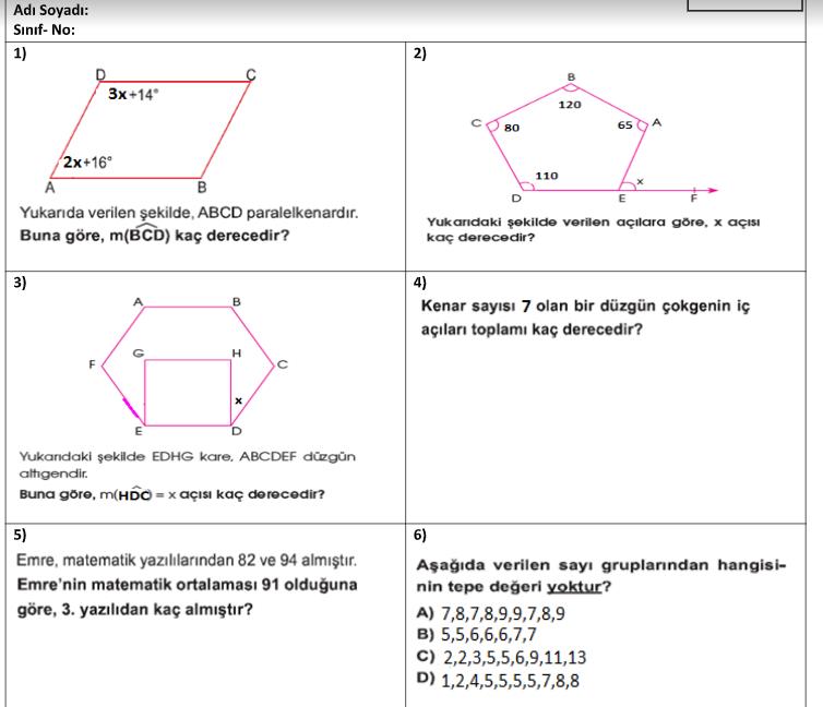 2018-2019 7.Sınıf Matematik 2.Dönem 2.Yazılı-Cevaplı-2