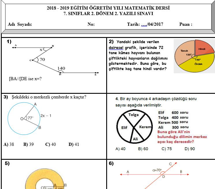 2018-2019 7.Sınıf Matematik 2.Dönem 2.Yazılı-Cevaplı-6
