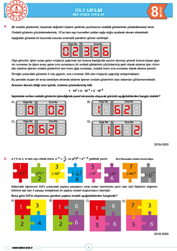 Lgs Ornek Sorular Uslu Sayilar 2019 2020 Dahil Hepsi Bir Arada Matematikci Web Tr