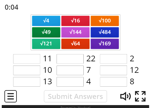 8.Sınıf Karekök Eşleştirme Oyunu
